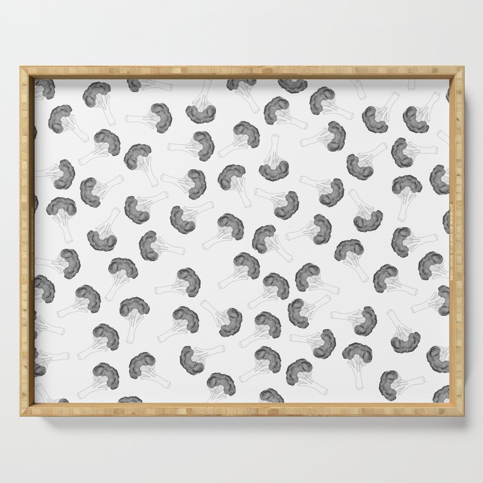 Black and White Broccoli Pattern Illustration Serving Tray