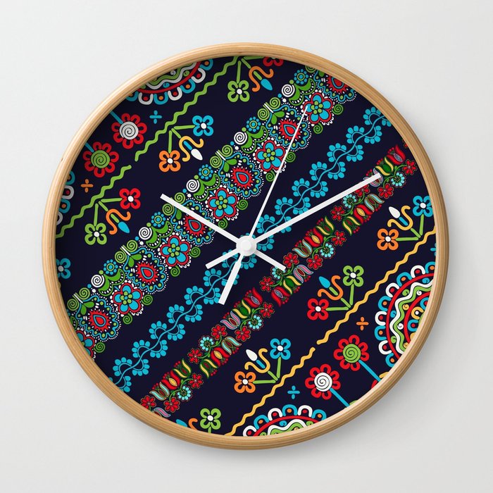 Mexican Floral Embroidery Pattern  Wall Clock