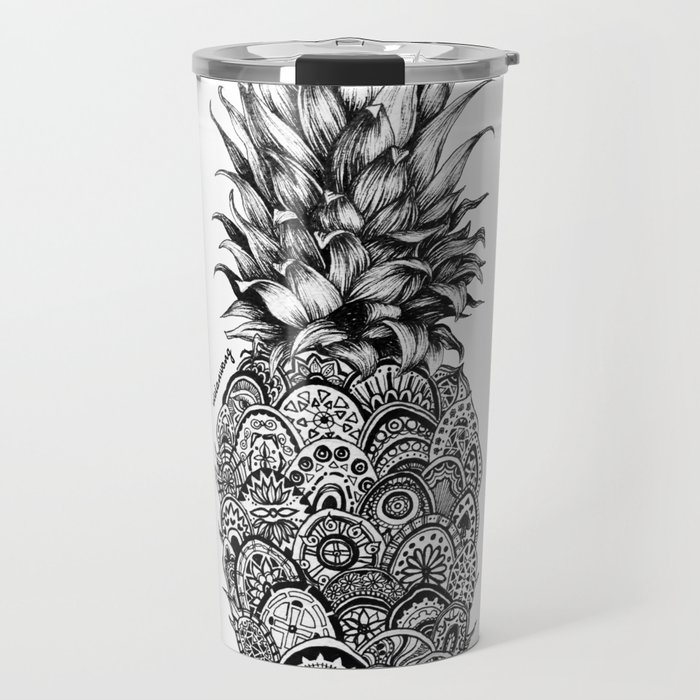 Pineapple Zentangle Black and White Pen Drawing Travel Mug