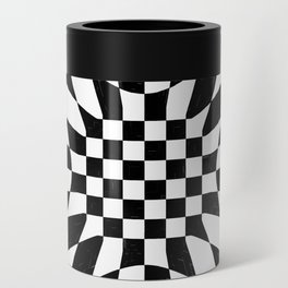 Abstract geometric infinite flower and star burst zebra pattern design in black and white Can Cooler