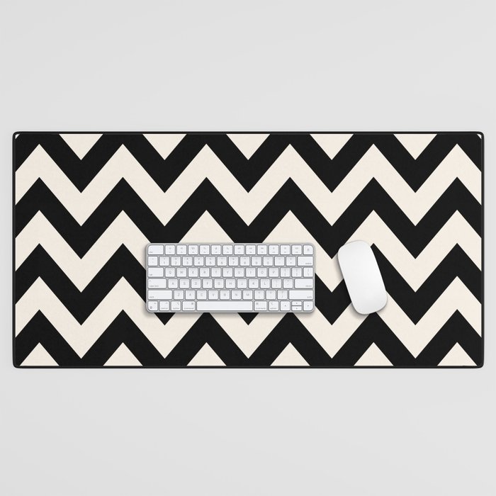 Chevron Black And Cream White Zigzag Herringbone Desk Mat