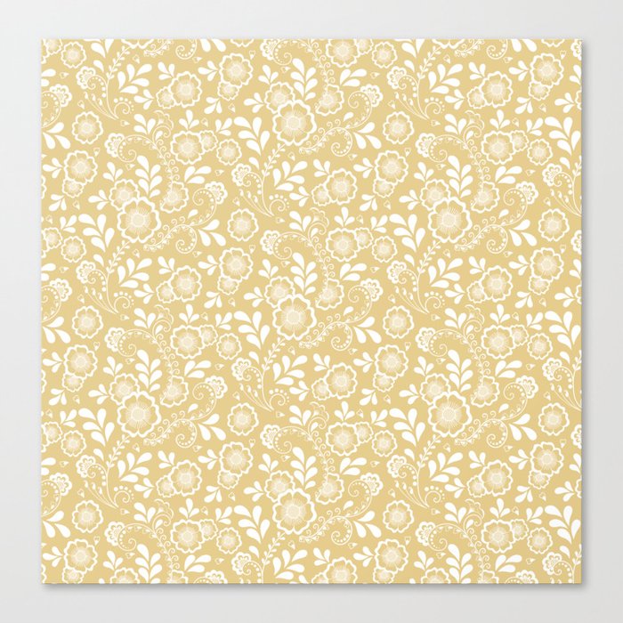 Tan And White Eastern Floral Pattern Canvas Print