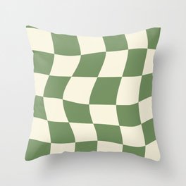 Wavy Checkerboard (Green Beige) Throw Pillow