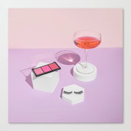 Pastel pink drink and make-up palette Canvas Print