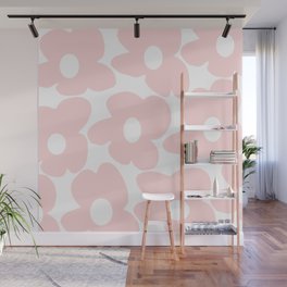 Large Baby Pink Retro Flowers on White Background #decor #society6 #buyart Wall Mural