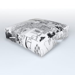 Madeline Montmartre Black&White Outdoor Floor Cushion | Drawing, Sacrecoeur, Carrousel, Blackandwhite, Montmartre, Ink Pen, Paris, Sketch, Eiffeltower, Madeline 