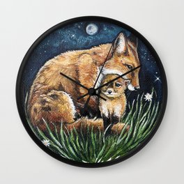 Fox Mama and Baby Wall Clock
