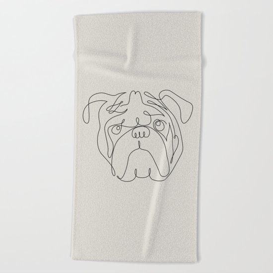 One Line English Bulldog Beach Towel