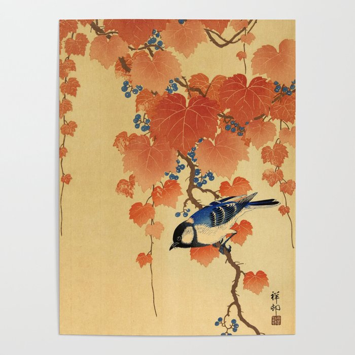 Great Tit on Paulownia Branch, 1936 by Ohara Koson Poster