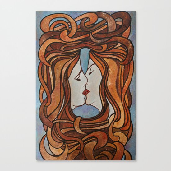 Lesbian Kiss (Art Nouveau Style) Canvas Print