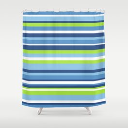 Green White Blue Striped Shower Curtain