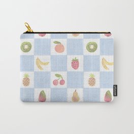 Fruits on a Checkerboard Hand-Painted Acrylic (Light Cerulean Blue) Carry-All Pouch