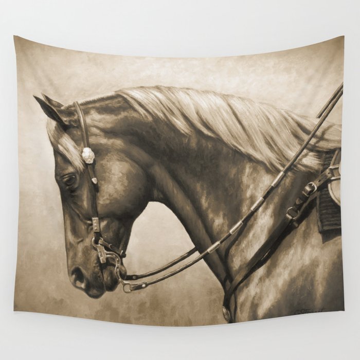 Western Quarter Horse Old Photo Effect Wall Tapestry