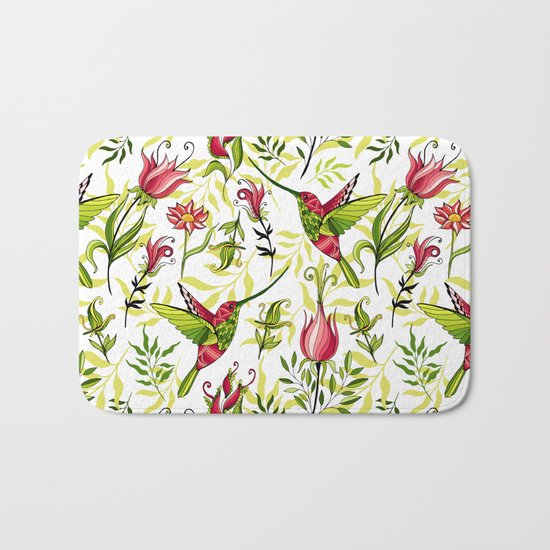 Hummingbird and flowers Bath Mat