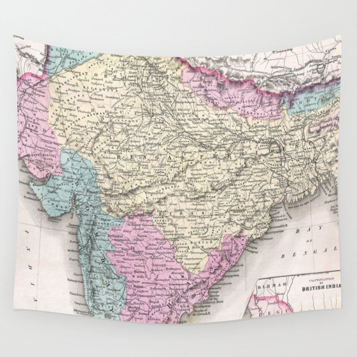 Vintage Map of India (1855) Wall Tapestry by BravuraMedia  Society6