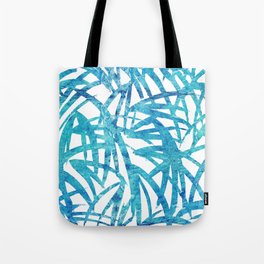 Abstract Palm Leaves Pattern Teal Tote Bag