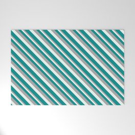 [ Thumbnail: Dark Grey, Mint Cream, and Dark Cyan Colored Lined Pattern Welcome Mat ]