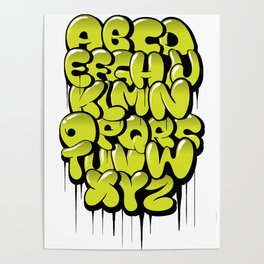 Hand drawn bubble style  graffiti alphabet letters Poster