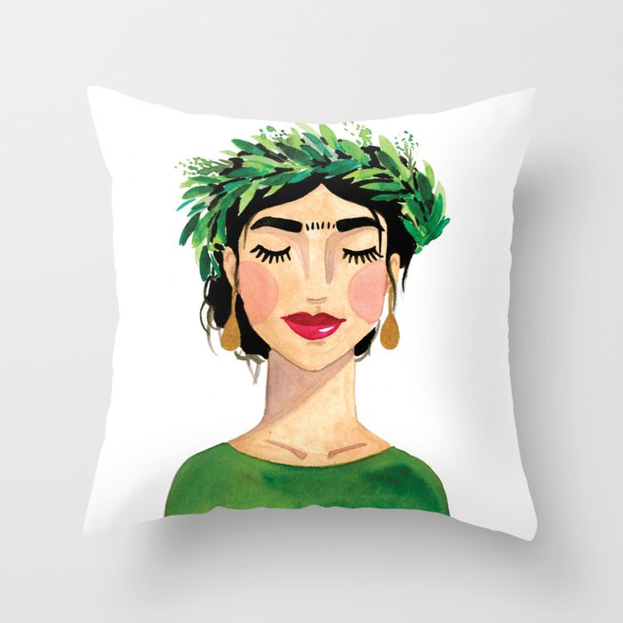 Floral Frida - Green Throw Pillow