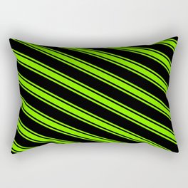 [ Thumbnail: Black & Green Colored Pattern of Stripes Rectangular Pillow ]