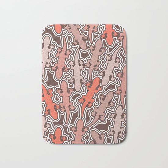 Lizards in apricot and coral orange Bath Mat