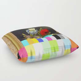 A Painting of Flowers With Color Bars Floor Pillow