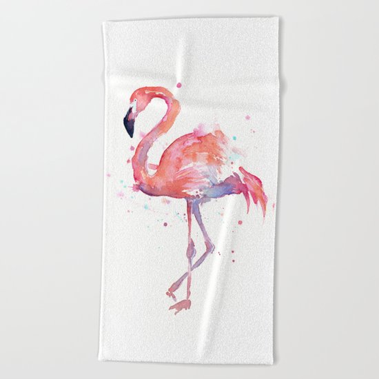 Flamingo Watercolor Beach Towel