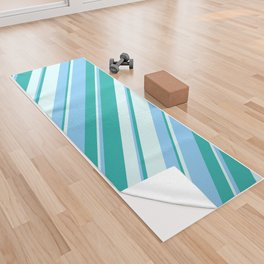[ Thumbnail: Light Cyan, Light Sea Green & Light Sky Blue Colored Lines/Stripes Pattern Yoga Towel ]