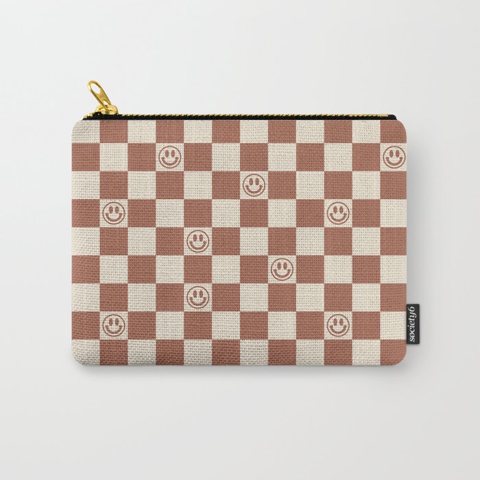 Smiley Face & Checkerboard (Milk Chocolate Colors) Carry-All Pouch