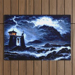 A lighthouse in the storm Outdoor Rug