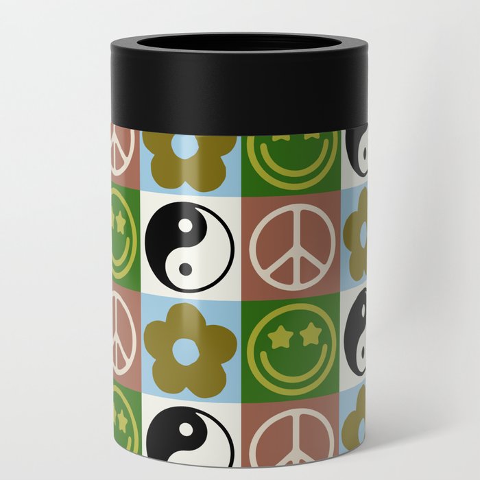 Checked Symbols Pattern (SMILEY FACE \ YIN YANG \ PEACE SYMBOL \ FLOWER) Can Cooler
