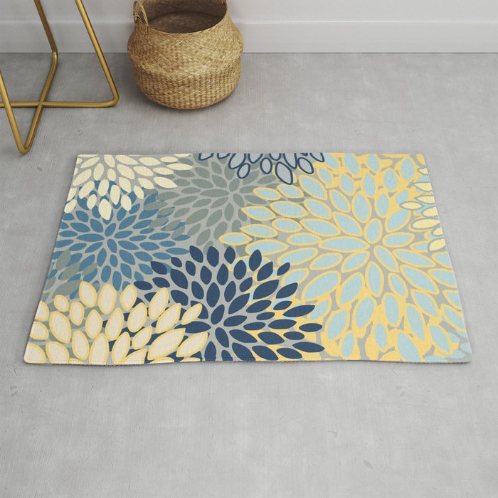 Floral Print Yellow Gray Blue Teal2192160 Rugs 