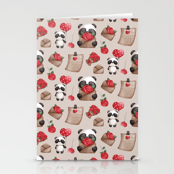 Cute Panda Bear Valentine's Day Pattern Stationery Cards