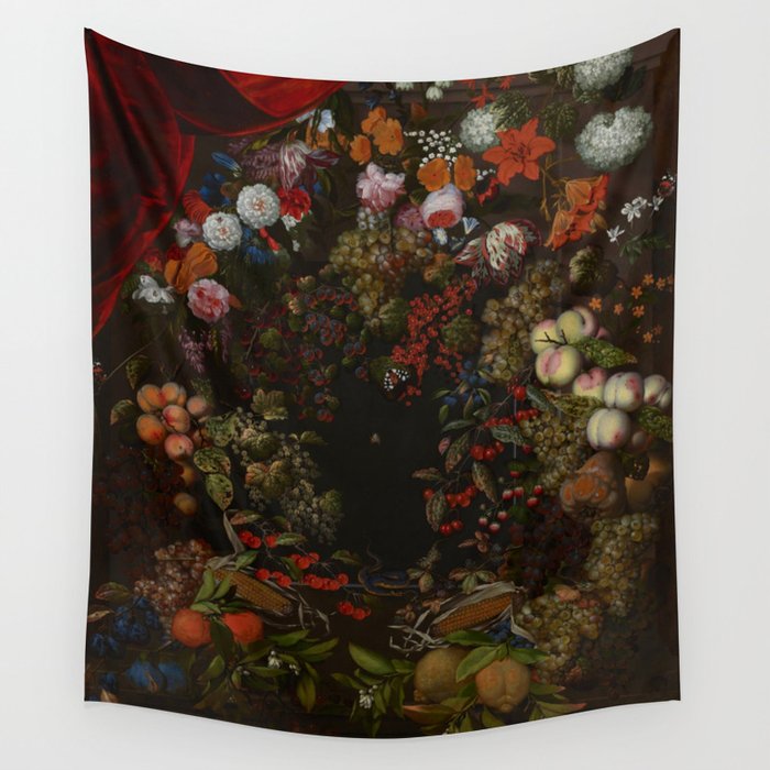 Johnny van Haeften "A garland of flowers and fruit" Wall Tapestry