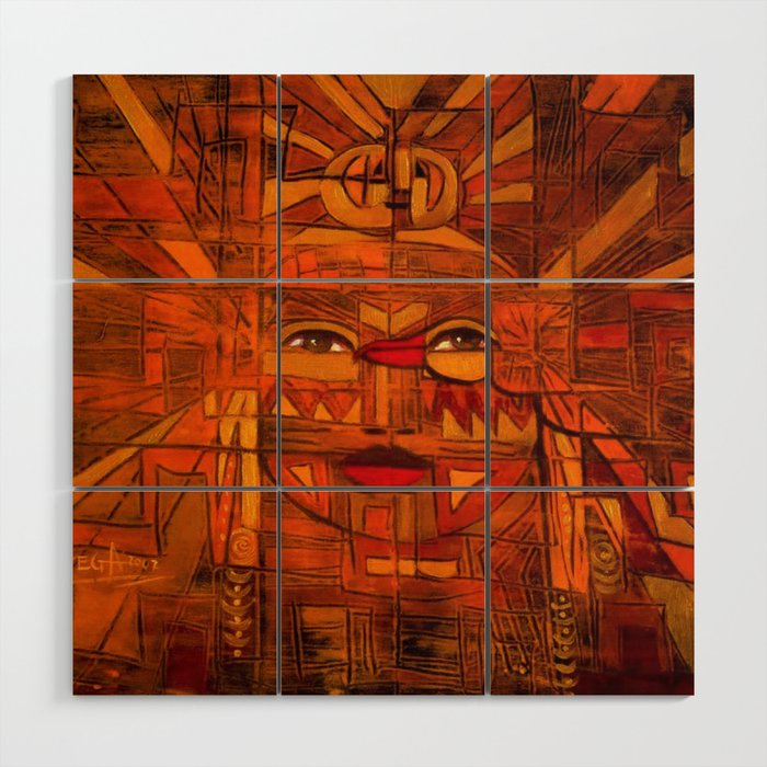 Indigenous Inca Sun God Inti portrait painting by Ortega Maila Wood Wall Art