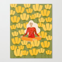 Yoga among flowers Canvas Print