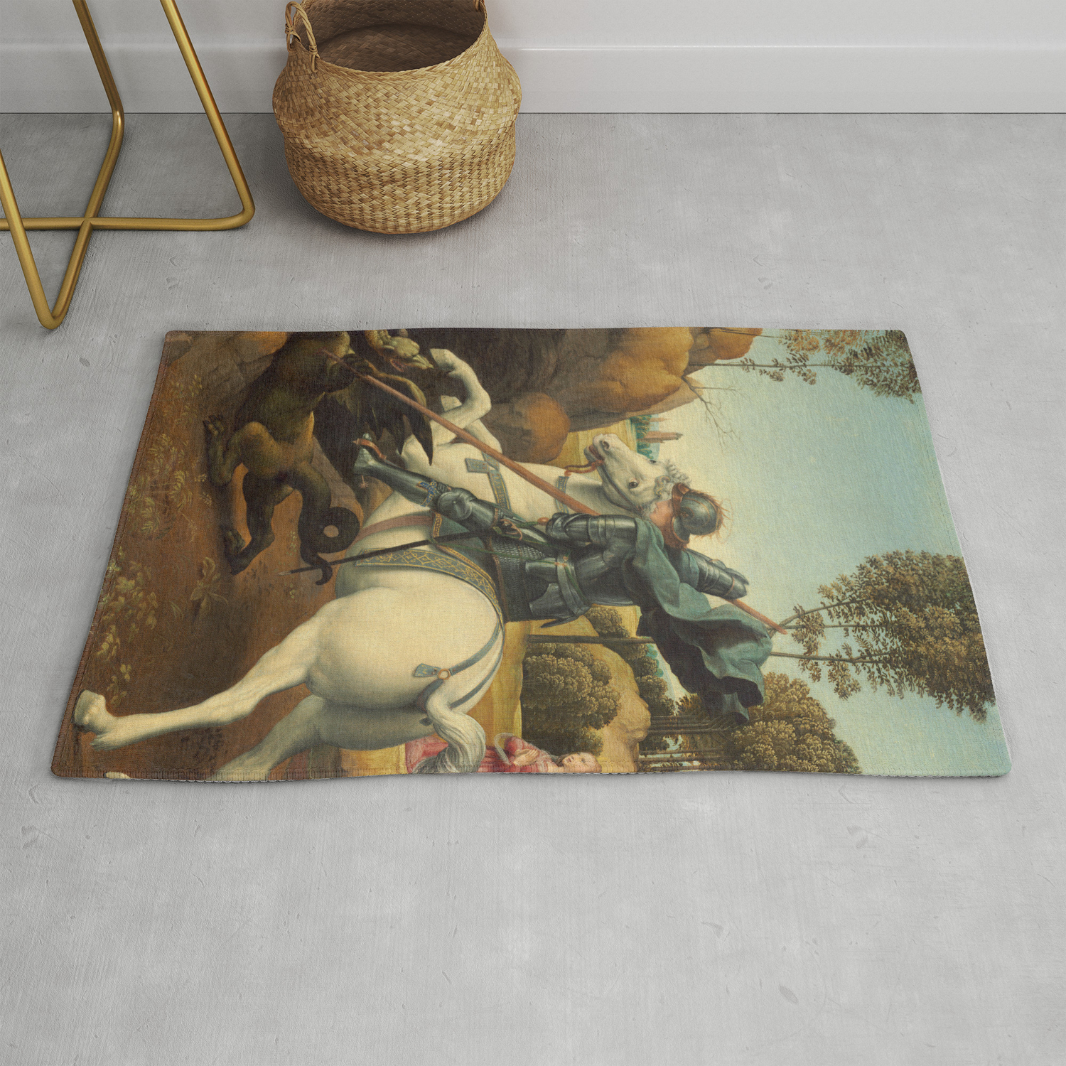 Saint George And The Dragon Oil Painting By Raphael Rug By