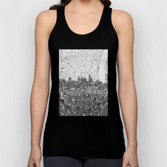 philadelphia city skyline black and white Unisex Tank Top