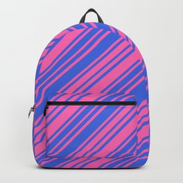[ Thumbnail: Hot Pink and Royal Blue Colored Lines/Stripes Pattern Backpack ]