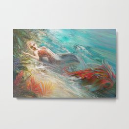 Mermaid sunbathing on the beach fantasy Metal Print