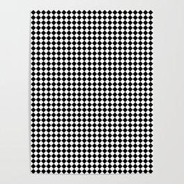 Classic Black and White Small Diamond Checker Board Pattern Poster