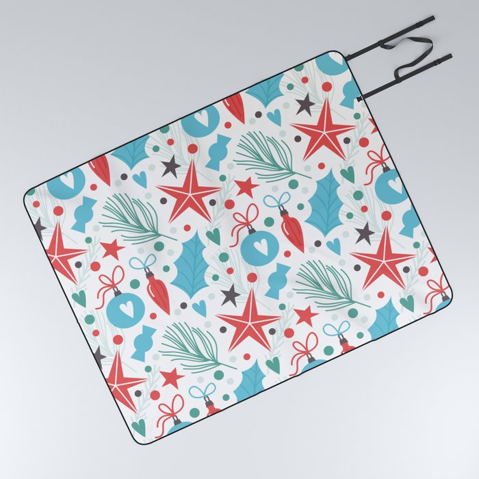 Christmas Pattern Turquoise Red Floral Picnic Blanket