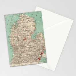 Vintage Map of Michigan (1888) Stationery Card