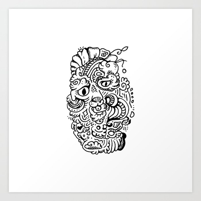 Little Lion Man Abstract Doodle Face Art Print By Brandnamenerd