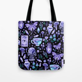 Purple Witch on Black Tote Bag