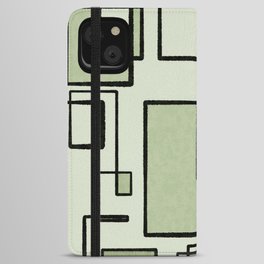 Piet Composition  Sage Green - Mid-Century Modern Minimalist Geometric Abstract  iPhone Wallet Case