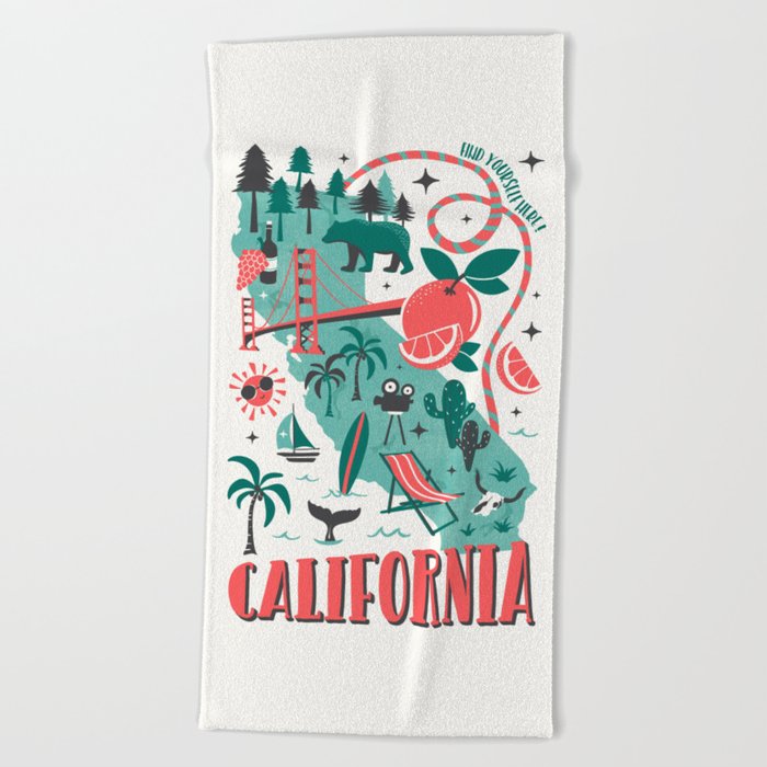 California Map Beach Towel