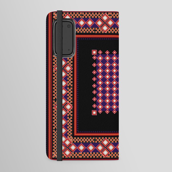 Geometric frame design, Traditional Embroidery pattern, seamless cultural folk art. Android Wallet Case