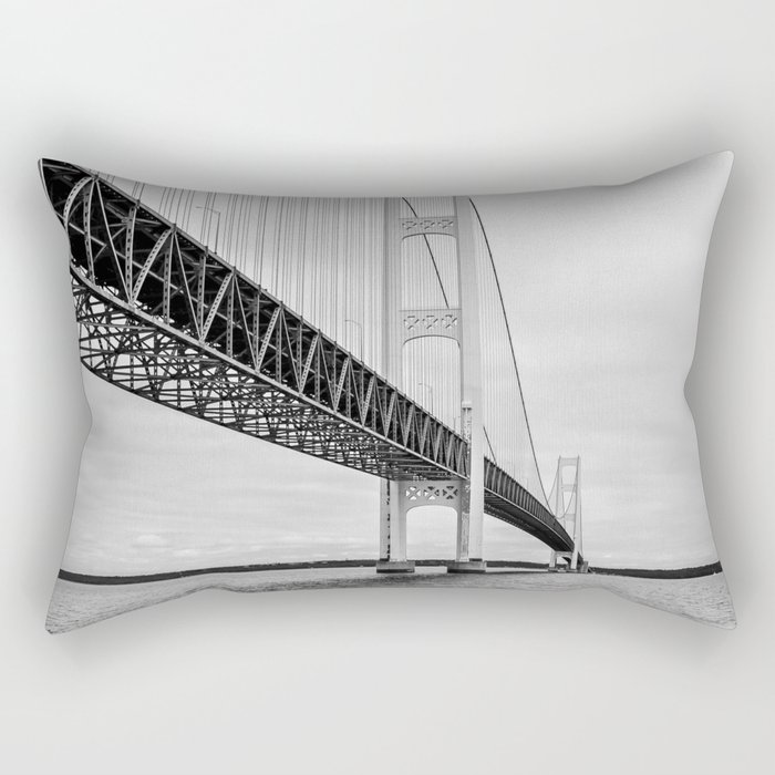 Mackinac Bridge, black and white photography Rectangular Pillow