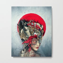 Steampunk Girl Metal Print | Homedecor, Fineart, Blue, Red, Art, Print, Digital, Poster, Modern, Grunge 